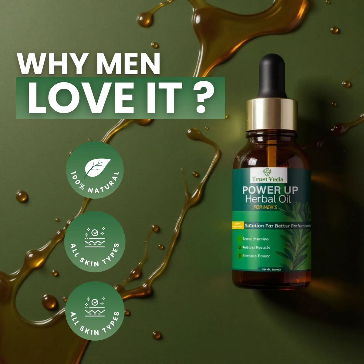 Power Up Herbal Massage Oil for Men (30ML) – Energy & Vitality Support 🌿